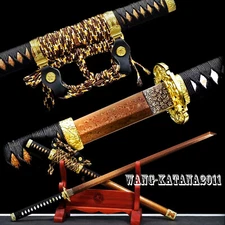 Gold Damascus Folded T10Steel Tachi Handmade Ninja Katana Sword Japanese Ninjato