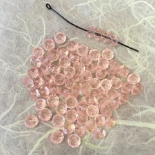 N138 Vintage German 6mm rosaline hexagon bicone glass beads, 0.7mm hole (144)