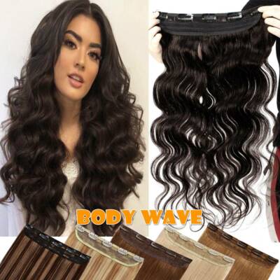 Body Wave Clip in Remy Human Hair One Piece Hair Extensions 3/4Full Head  Blonde
