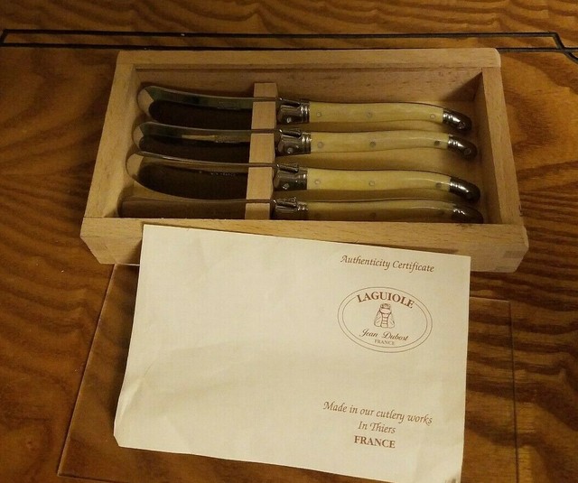 LAGUIOLE Set of 4 Cheese Knives from Thiers France w Wooden Box