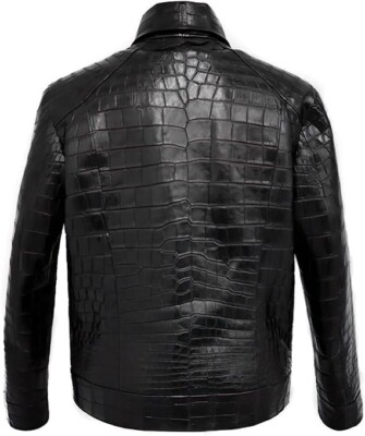 Men's Black Alligator Jacket Cowhide Leather Crocodile Embossed