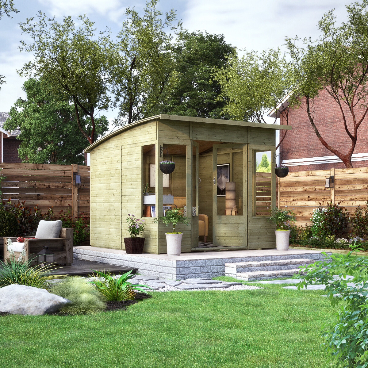 Pressure Treated Curved Roof Verano Fixed Windows Garden Summerhouse