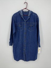 Lizwear Denim Jean Button Front Hooded Long Line Jacket Size M • Nwt •