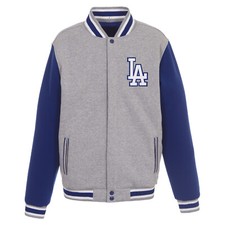MLB Los Angeles Dodgers Reversible Full Snap Fleece Jacket 2 Front Logos JHD