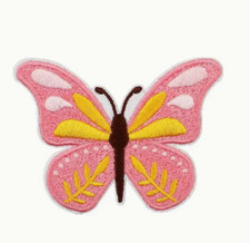 BEAUTIFUL PINK BUTTERFLY - GROOVY - PEACE - Embroidered Iron-On/Sew-On Patch