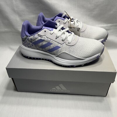 NEW ADIDAS Golf Shoes JR S2G SL Waterproof Youth Sz 4 White / Purple GV9787