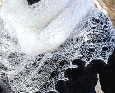 NWOT White Goat Down /Cotton  Headscarf/ Scarf /Shawl Handmade 60'' x 26''