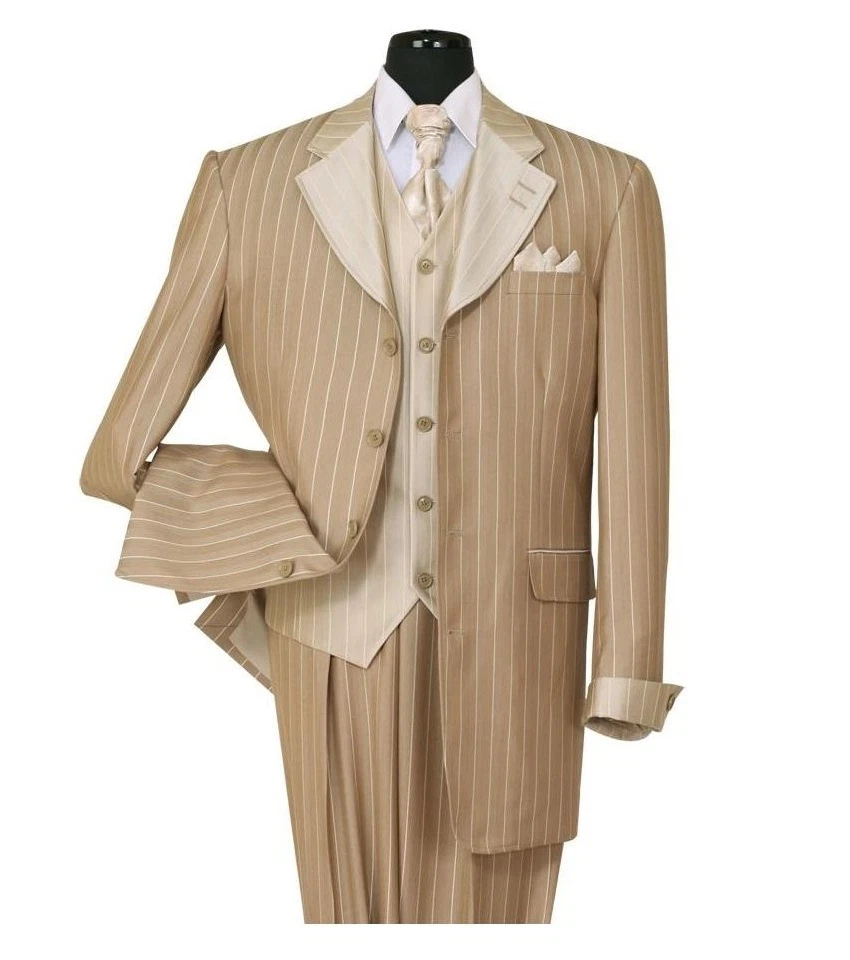 Terno Fortino Landi masculino 3 peças listra de gângster lã sensação com colete 2911 - Imagem 4 de 4