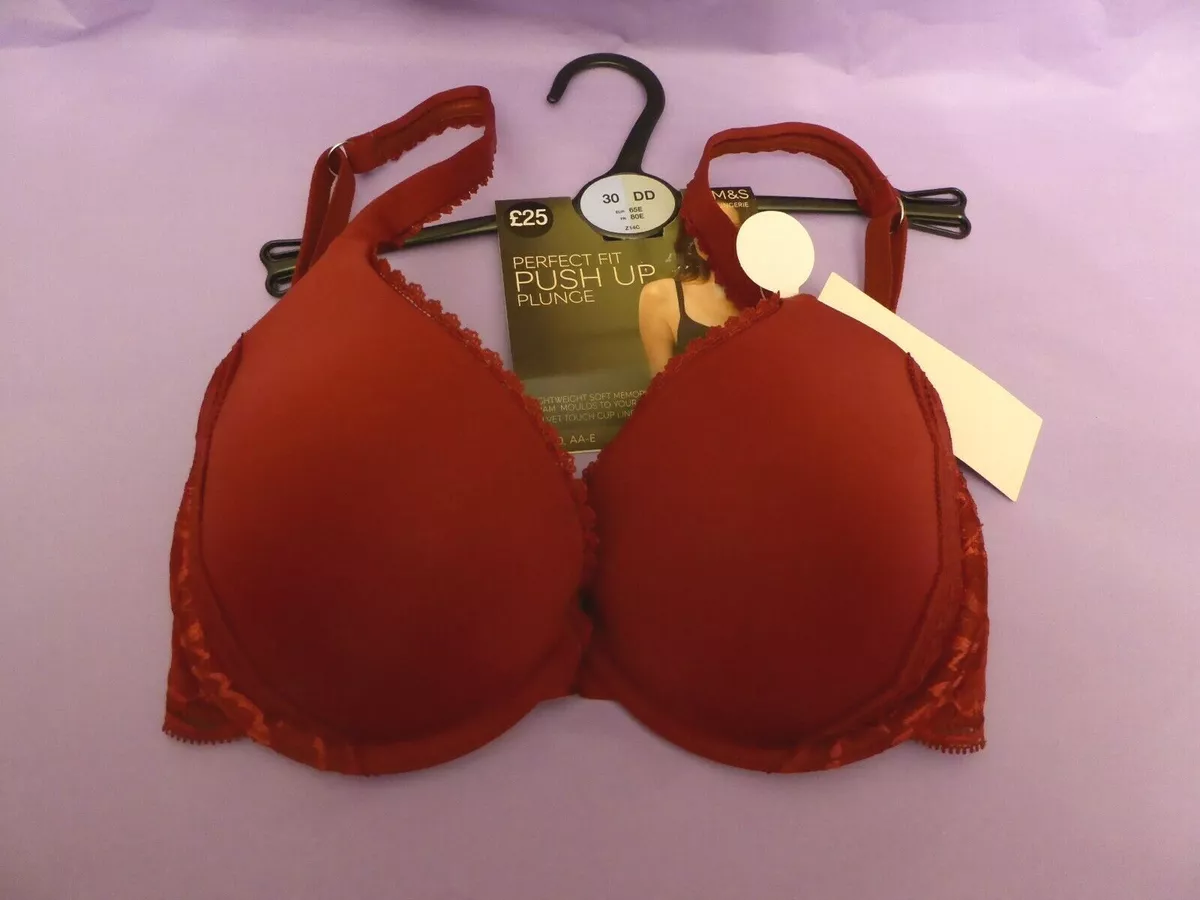 NEW M&S Marks & Spencer dark red Perfect Fit padded push-up plunge  underwire bra