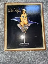 VINTAGE advertising RELIEF MARTINI BLUE DOLPHIN ON WOOD FRAME 22x18x1