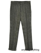 Men Vintage Tweed Herringbone Wool Trousers Slim Dress Pant Casual Work Wedding