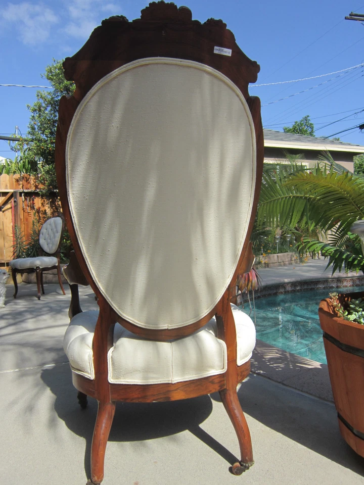 Juego de 4 chaise/settee/sillas antiguas talladas de palisandro tapicería de seda Foto 4 de 4