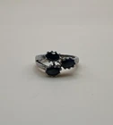 Vintage 925 Sterling Silver Triple Black Stone Ring /Size 7 ￼