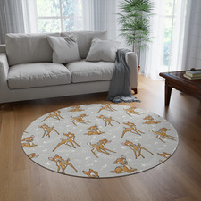 Deer Baby Round Rug, Woodland Nursery Decor, Cute Kids Room Carpet, Animal Rugs