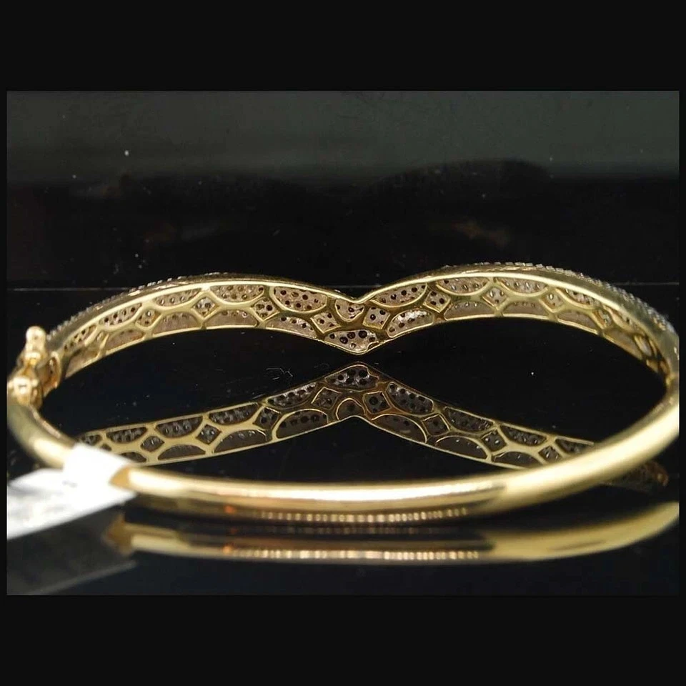 1.75Ct Lab Created Black & White Diamond 14K Yellow Gold Plated Bangle Bracelets - Image 4 of 4
