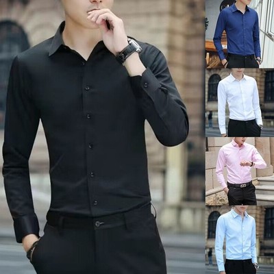 Herren Business Hemden Einfarbig Oberteil Anwendbar Für Männer Langarm Design