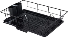 3-Piece Dish Drainer Rack Set with Cutlery Holder Space-Saving Black