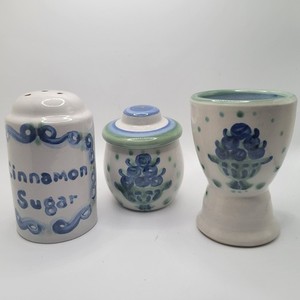 Lot Of 3 M.A. Hadley Blueberry Bouquet Sugar Jar w Lid Egg Cup & Cinnamon Shaker