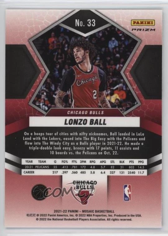 2021-22 Panini Mosaic White Sparkle Mosaic Prizm Lonzo Ball #33 - Image 2 of 2
