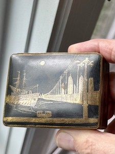 Antique Japanese Gold Inlay Box Meiji Era, Ship Scenes