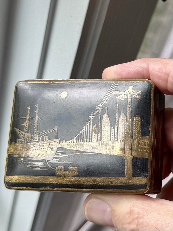 Antique Japanese Gold Inlay Box Meiji Era, Ship Scenes