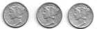 Nice-looking Circulated 1945, 1945-D & 1945-S Mercury Dimes @ Below Silver Value