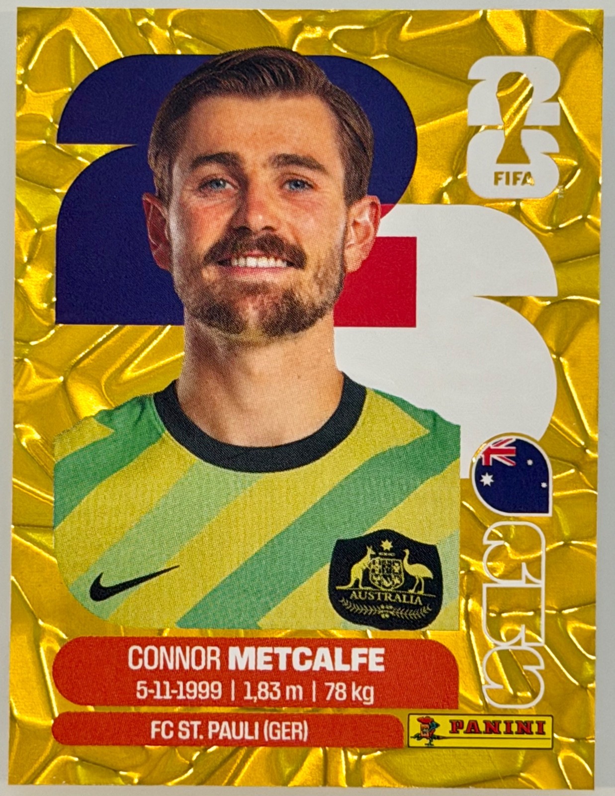 Connor Metcalfe Panini FIFA World Cup 2026 Gold Crumple Parallels Sticker