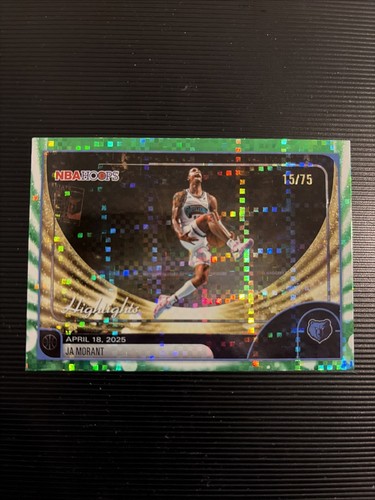 2026 Topps NBA Hoops Release Day JA MORANT Green Pixel Burst /75 SSP - Afbeelding 1 van 4