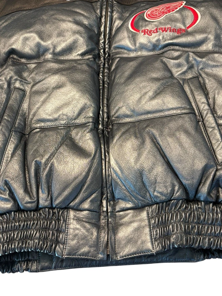 Vintage Detroit Red Wings NHL Leather Jacket Medium Carl Banks GIII Duck Down - Image 4 of 4