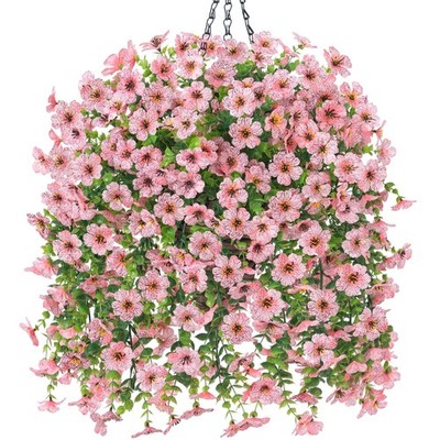 HyeFlora Artificial Hanging Flowers Basket for Outdoor, Fake Flowers Faux Pla...