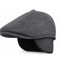 Peaky Style Vintage Men's Newsboy Flat Cap Grey Checkered Golf Hat Ear Flap