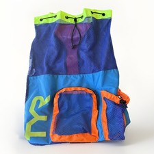 TYR Big Mesh Mummy Swimming Drawstring Backpack Swim Bag Blue Yellow Orange 23"