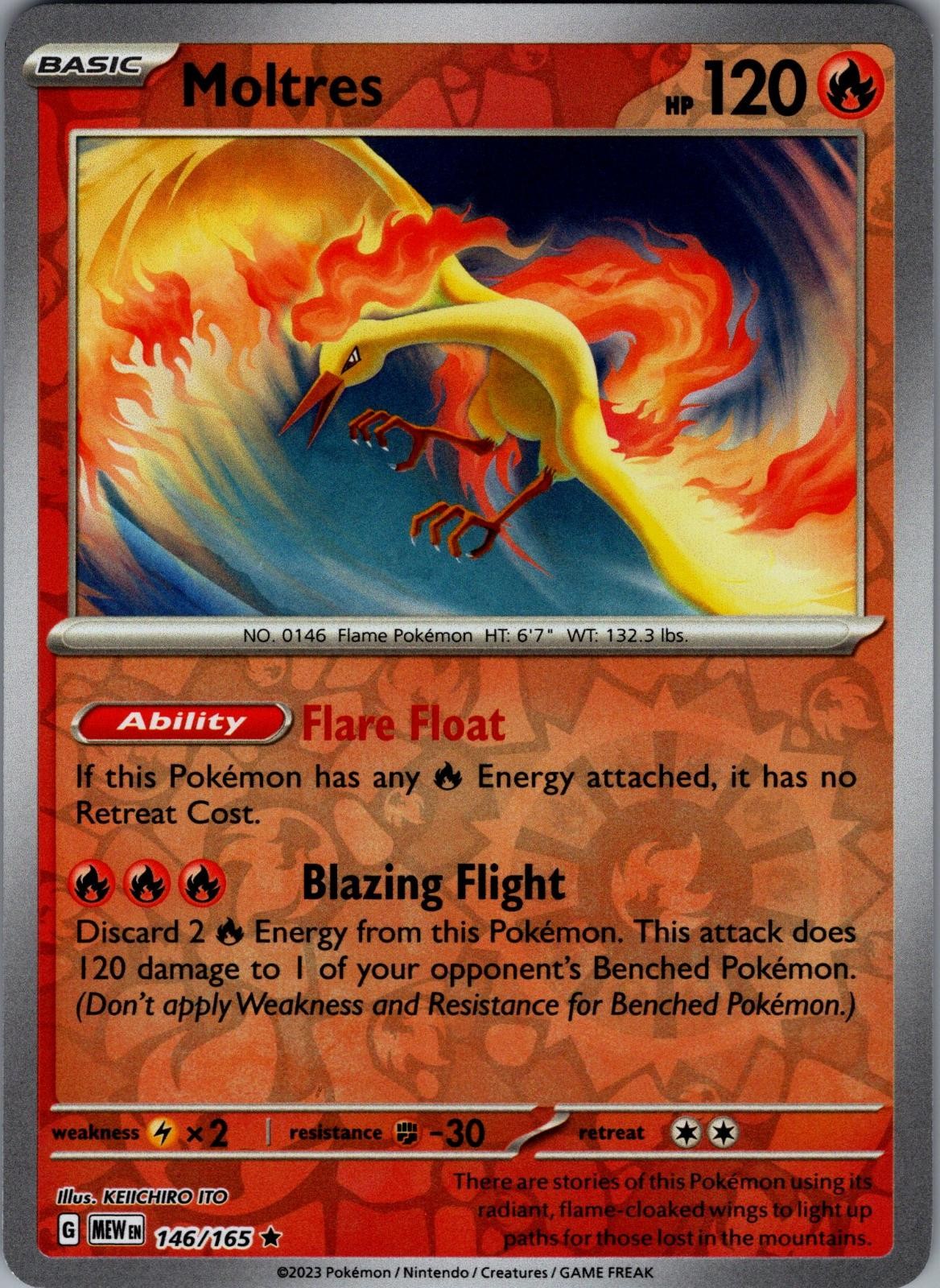 Moltres 146/165 Rare 151 Pokemon Reverse Holo Near Mint