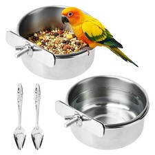 2 Pcs Stainless Steel Bird Feeding Bowls with 2 Feeding Spoons, Cage Clamp Ho...