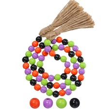 Seasonal Wooden Bead Garland with Tassels, 3.3 ft Holiday Vintage Boho Bead G...