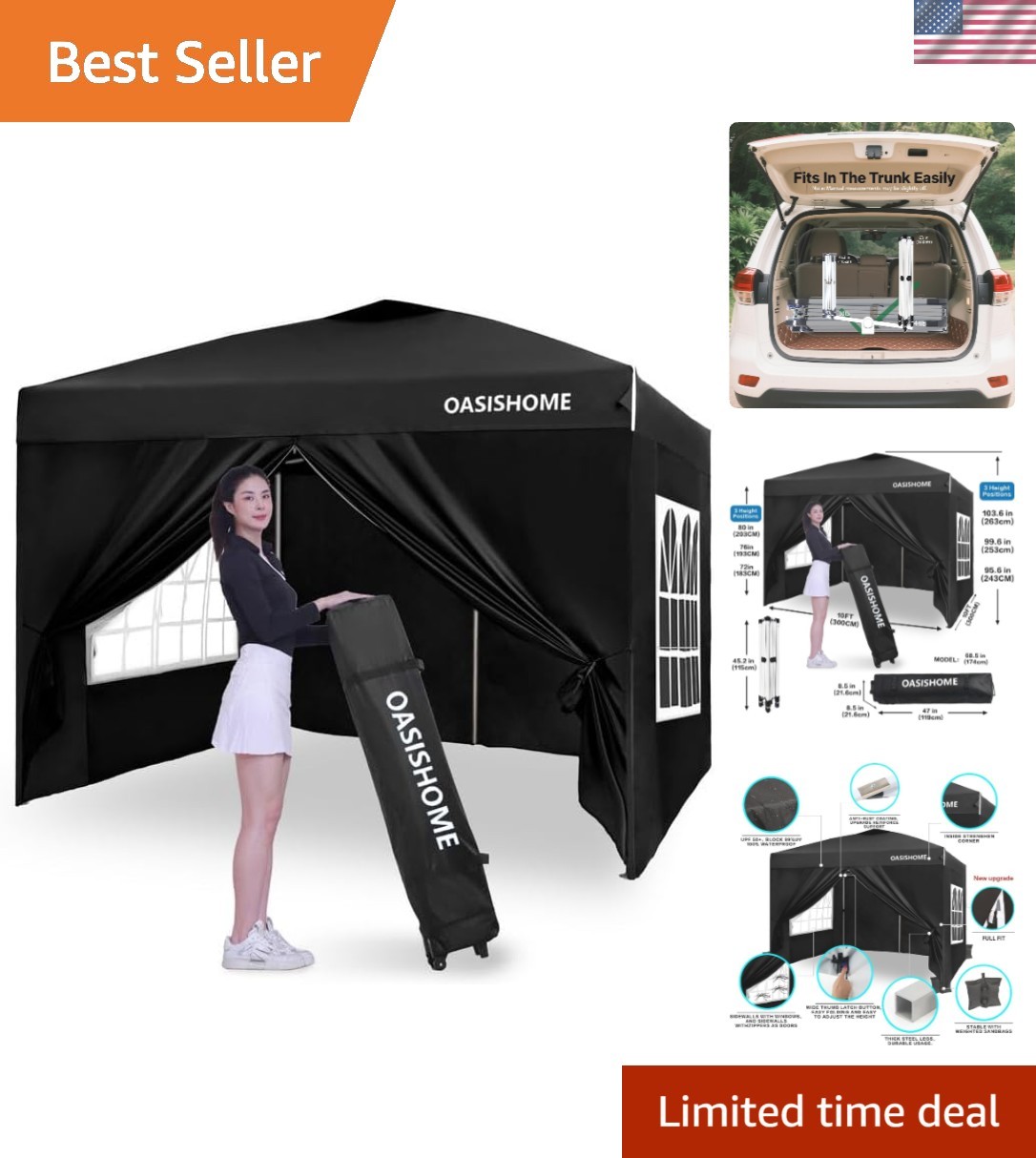 Tent 10ftx10ft With Water Resistance & Wheeled Storage Bag