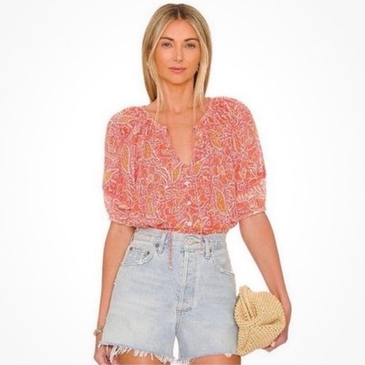 Cleobella Blouse Layla in Blossom Block Print Pink Orange