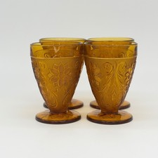 Vtg. Indiana Amber Glass Goblets Set Of 4 Vintage Floral Embossed Sandwich Glass