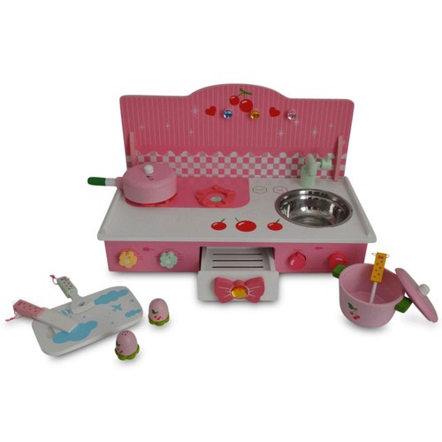 Wooden Pink Toy Kitchen Play Set 22 Inches - Picture 2 of 4