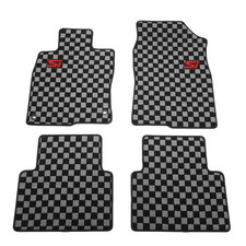 For 16-21 Honda Civic Floor Mats Black Gray Checkered Carpet 4pcs W Red Si
