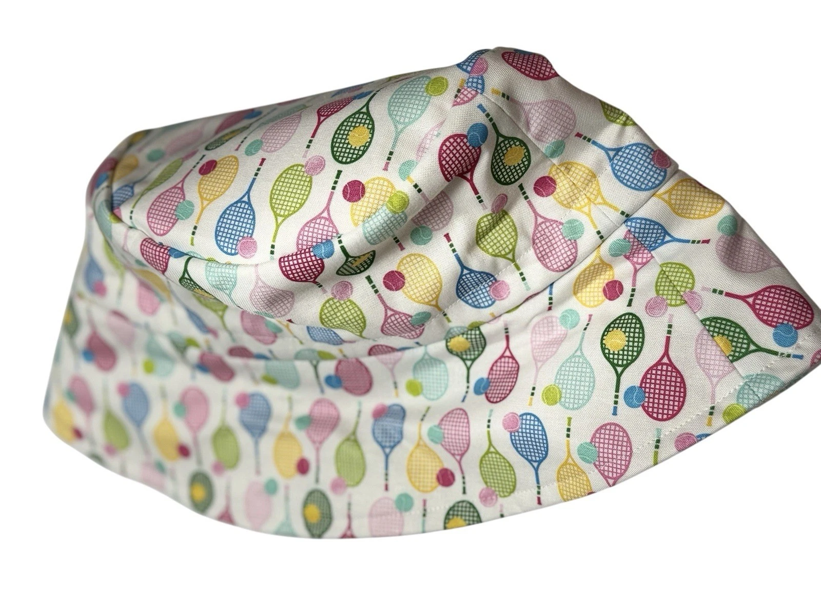 Tennis Bucket Hat White Multi Cotton Adjustable Lined NWT Unisex Keep Sun Out