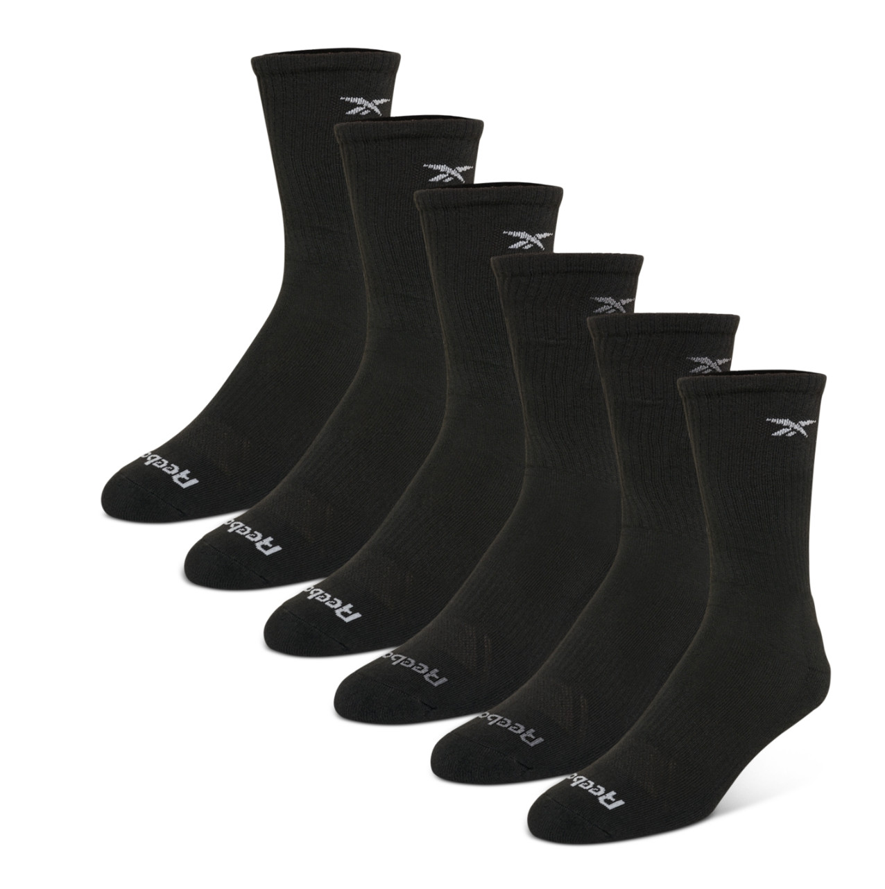 Reebok Men 6-Pk 1/2 Terry Performance Crew Socks Black Shoe Size 10-13