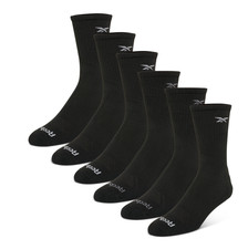 Reebok Men 6-Pk 1/2 Terry Performance Crew Socks Black Shoe Size 10-13