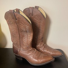 Justin USA Made Western Boots Men's Brown Leather Cowboy Work Pull On Size 10.5D