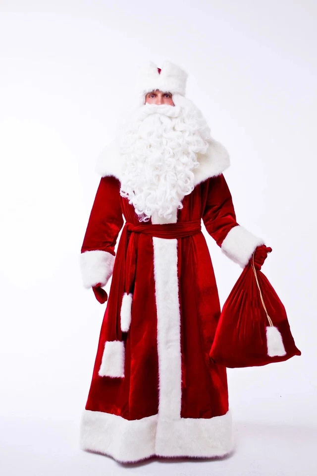 Disfraz Ded Moroz Traje de Papá Noel Abuelo Padre Escarcha Bata Larga Alta Calidad Foto 3 de 4