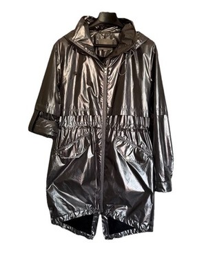 SOIA & KYO Women s Metallic Gunmetal Hooded Anorak Parka Coat SZ Small