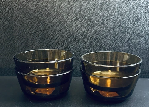 4 Fire King Anchor Hocking Glass Amber Brown 434 Custard Cups Ramekins 6 Oz