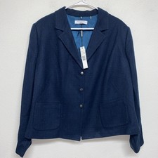 Tahari Navy With Teal Flex Selinda Tweed Jacket Blazer Snaps Business Career 22