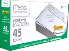 Mead No.10 Envelopes, Security, Press-it Seal-it, 4-1/8" X 9-1/2", White, 45 Per