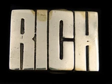 SJ05117 VINTAGE 1978 NAME **RICH** POLISHED SOLID BRASS BARON BELT BUCKLE